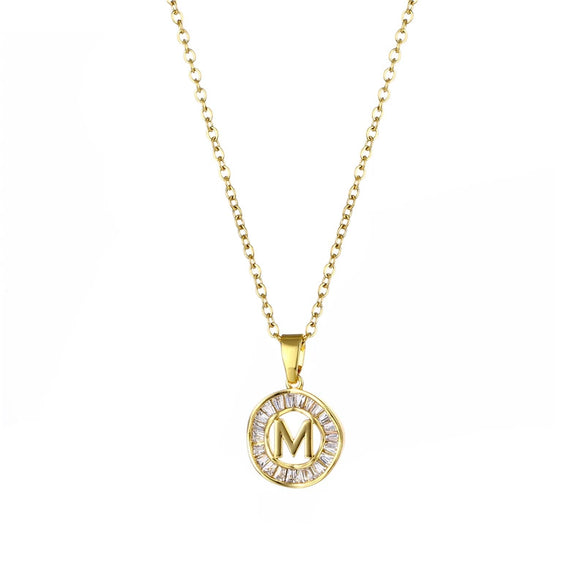 Stainless Steel Letter Pendant Necklace With Mixed Gemstone Inlay And Electroplating