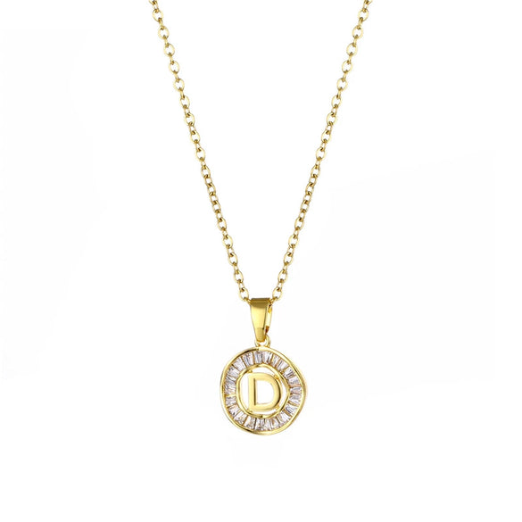 Stainless Steel Letter Pendant Necklace With Mixed Gemstone Inlay And Electroplating
