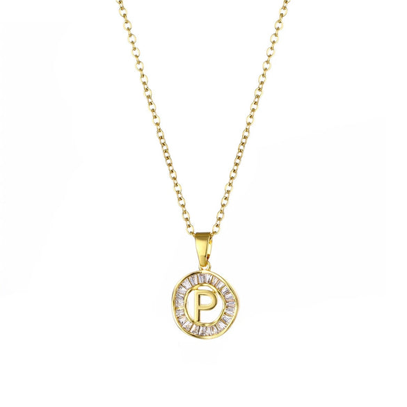Stainless Steel Letter Pendant Necklace With Mixed Gemstone Inlay And Electroplating