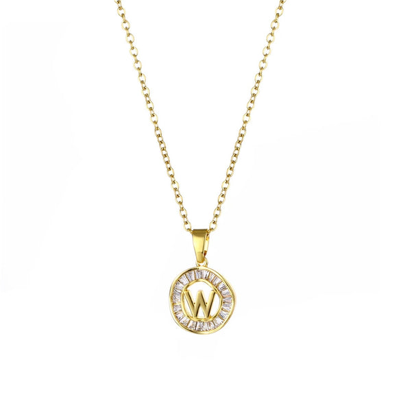 Stainless Steel Letter Pendant Necklace With Mixed Gemstone Inlay And Electroplating