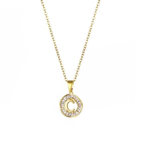 Stainless Steel Letter Pendant Necklace With Mixed Gemstone Inlay And Electroplating
