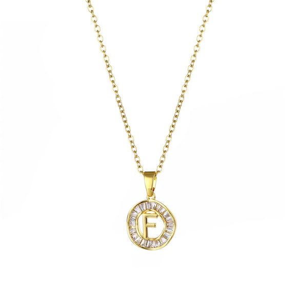 Stainless Steel Letter Pendant Necklace With Mixed Gemstone Inlay And Electroplating