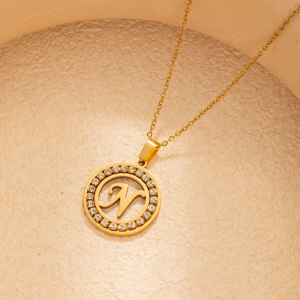 Stainless Steel Letter Pendant Necklace With Zirconia Design