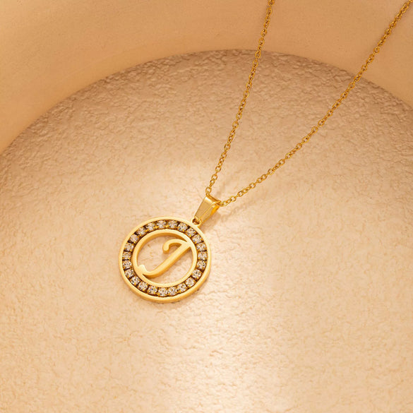 Stainless Steel Letter Pendant Necklace With Zirconia Design