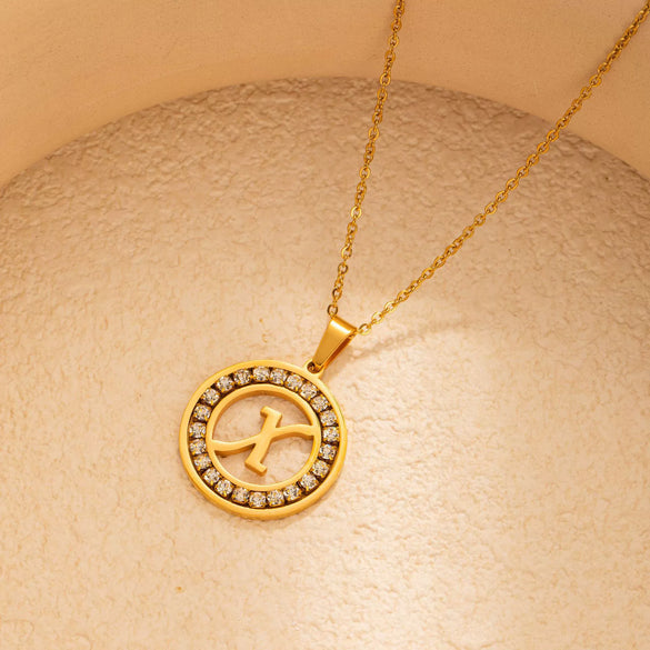 Stainless Steel Letter Pendant Necklace With Zirconia Design