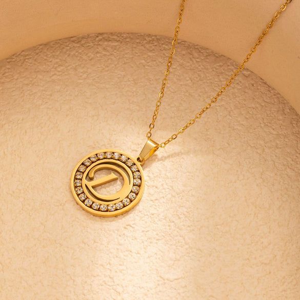 Stainless Steel Letter Pendant Necklace With Zirconia Design