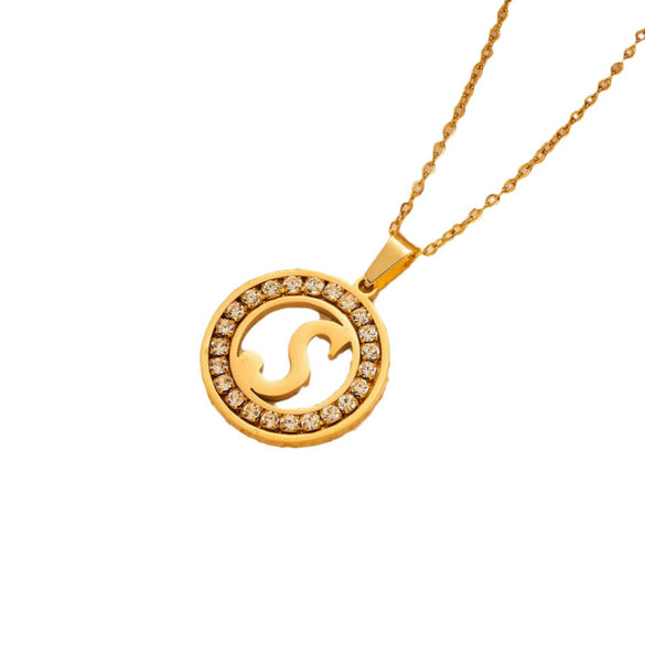 Stainless Steel Letter Pendant Necklace With Zirconia Design