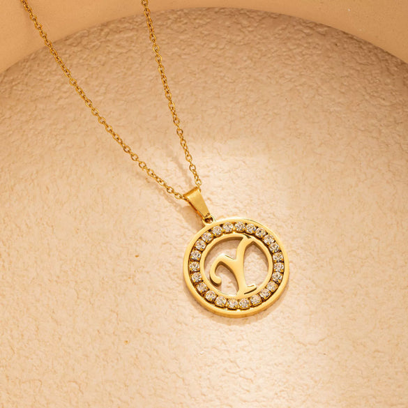 Stainless Steel Letter Pendant Necklace With Zirconia Design