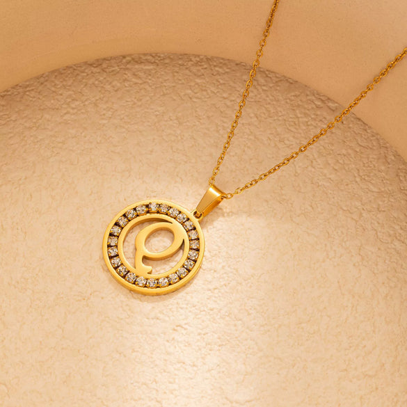 Stainless Steel Letter Pendant Necklace With Zirconia Design
