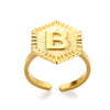 Stainless Steel Letter Pendant Open Ring With Hexagonal Design Gold Plated Minimalist Unisex Fashion Jewelry
