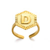 Stainless Steel Letter Pendant Open Ring With Hexagonal Design Gold Plated Minimalist Unisex Fashion Jewelry