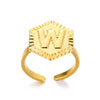Stainless Steel Letter Pendant Open Ring With Hexagonal Design Gold Plated Minimalist Unisex Fashion Jewelry