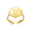 Stainless Steel Letter Pendant Open Ring With Hexagonal Design Gold Plated Minimalist Unisex Fashion Jewelry