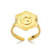 Stainless Steel Letter Pendant Open Ring With Hexagonal Design Gold Plated Minimalist Unisex Fashion Jewelry