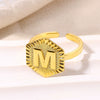 Stainless Steel Letter Pendant Open Ring With Hexagonal Design Gold Plated Minimalist Unisex Fashion Jewelry