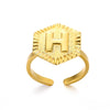 Stainless Steel Letter Pendant Open Ring With Hexagonal Design Gold Plated Minimalist Unisex Fashion Jewelry