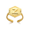 Stainless Steel Letter Pendant Open Ring With Hexagonal Design Gold Plated Minimalist Unisex Fashion Jewelry