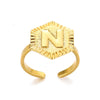 Stainless Steel Letter Pendant Open Ring With Hexagonal Design Gold Plated Minimalist Unisex Fashion Jewelry