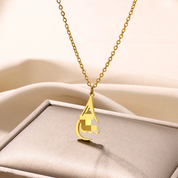 Stainless Steel Letter Pendant Unisex Necklace With 18K Plated Electroplating And Cross Chain