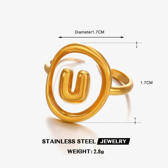 Stainless Steel Letter Ring For Ladies With Electroplating Hip Hop Style