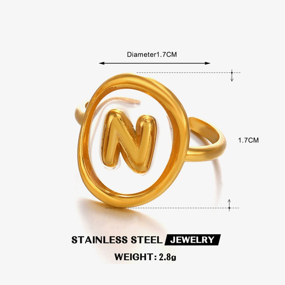 Stainless Steel Letter Ring For Ladies With Electroplating Hip Hop Style
