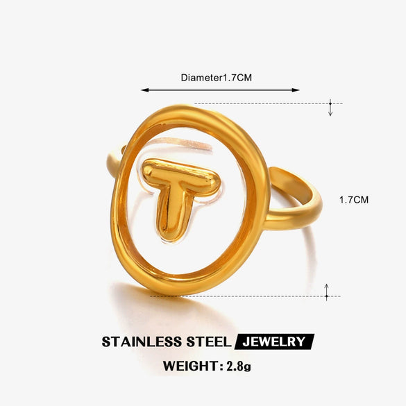 Stainless Steel Letter Ring For Ladies With Electroplating Hip Hop Style