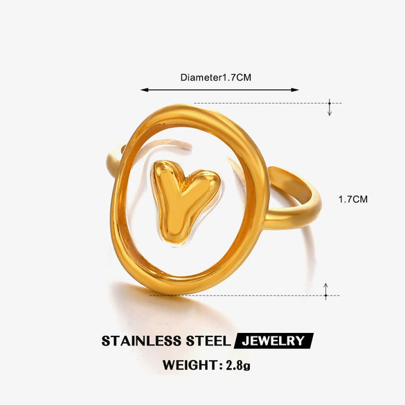 Stainless Steel Letter Ring For Ladies With Electroplating Hip Hop Style