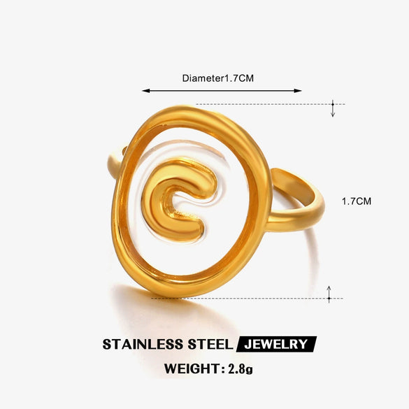 Stainless Steel Letter Ring For Ladies With Electroplating Hip Hop Style