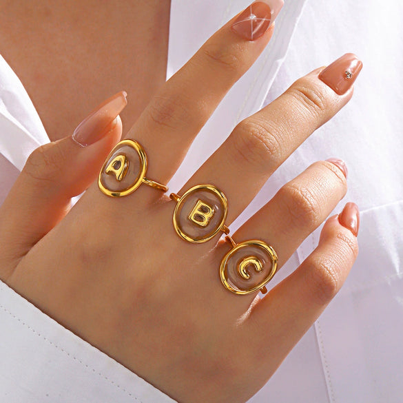 Stainless Steel Letter Ring For Ladies With Electroplating Hip Hop Style