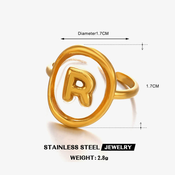 Stainless Steel Letter Ring For Ladies With Electroplating Hip Hop Style