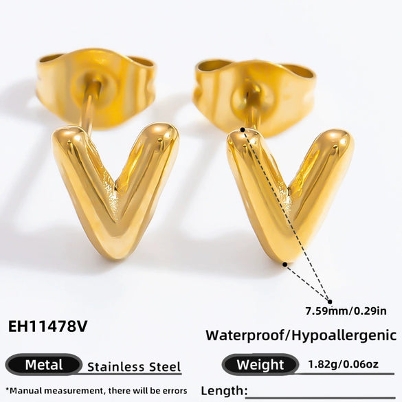 Stainless Steel Letter Stud Earrings Electroplated Women's Minimalist Jewelry