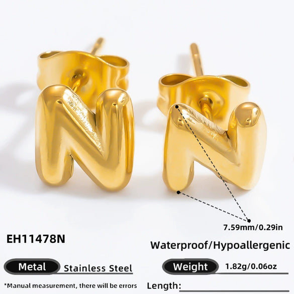 Stainless Steel Letter Stud Earrings Electroplated Women's Minimalist Jewelry