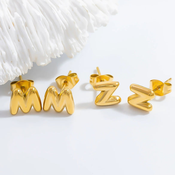 Stainless Steel Letter Stud Earrings Electroplated Women's Minimalist Jewelry