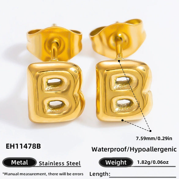 Stainless Steel Letter Stud Earrings Electroplated Women's Minimalist Jewelry