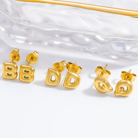 Stainless Steel Letter Stud Earrings Electroplated Women's Minimalist Jewelry