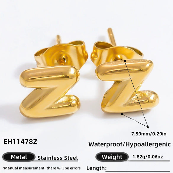 Stainless Steel Letter Stud Earrings Electroplated Women's Minimalist Jewelry