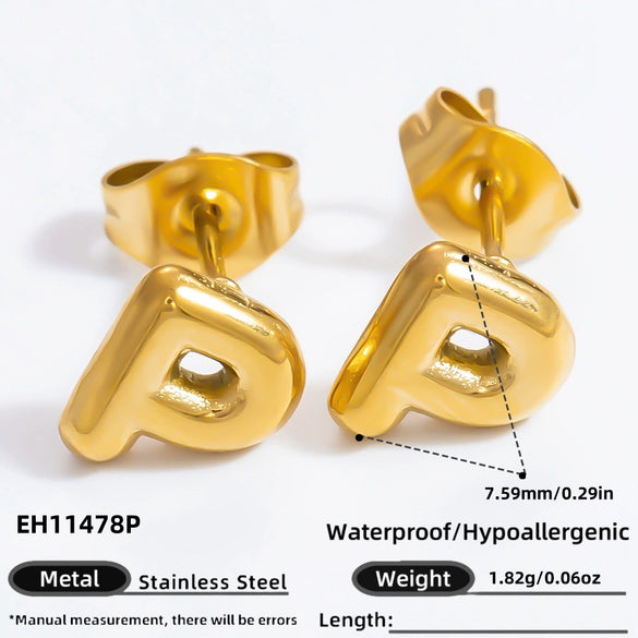 Stainless Steel Letter Stud Earrings Electroplated Women's Minimalist Jewelry