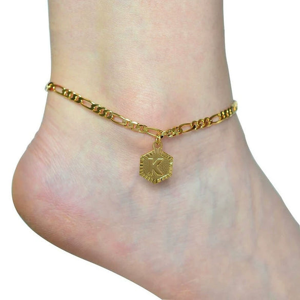 Stainless Steel Letters Anklet Necklace With Electroplating Design For Women