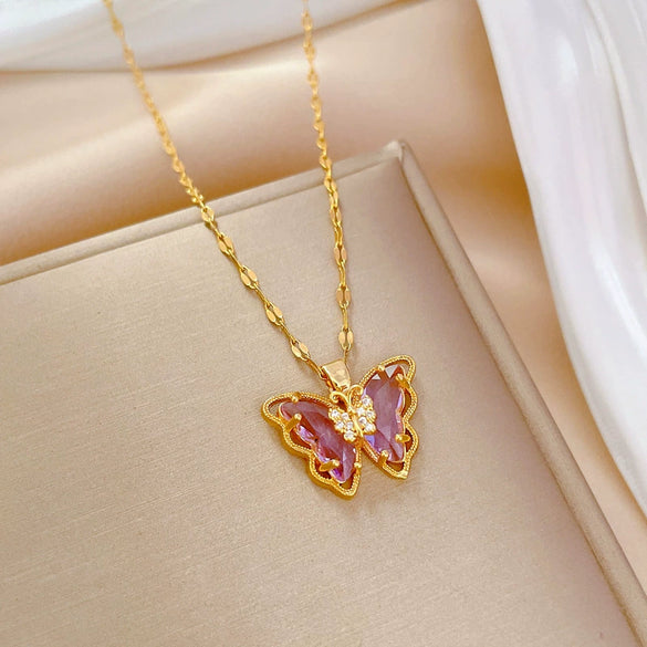 Stainless Steel Light Luxury Geometric Butterfly Unisex Necklace