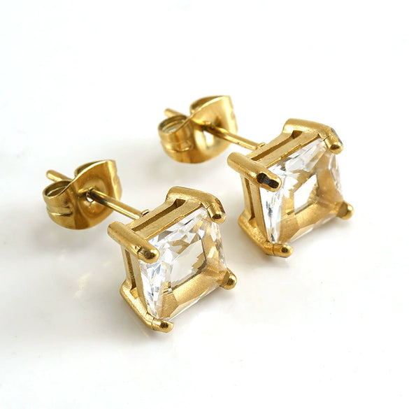 316L Stainless Steel Light Luxury Geometric Inlaid Zircon Women's Ear Studs