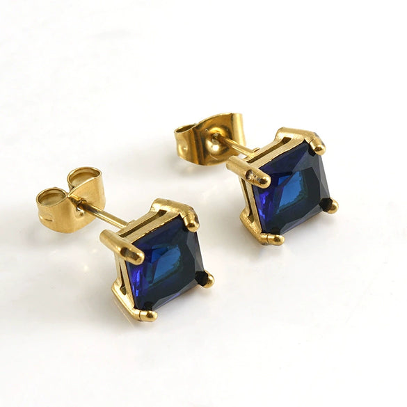 316L Stainless Steel Light Luxury Geometric Inlaid Zircon Women's Ear Studs