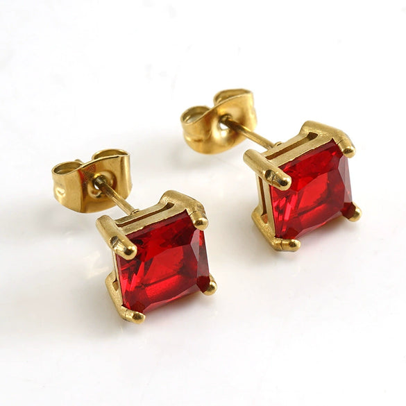 316L Stainless Steel Light Luxury Geometric Inlaid Zircon Women's Ear Studs