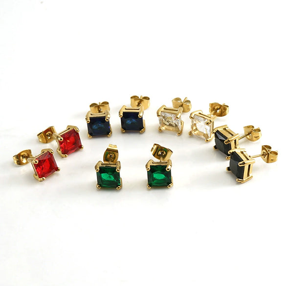 316L Stainless Steel Light Luxury Geometric Inlaid Zircon Women's Ear Studs