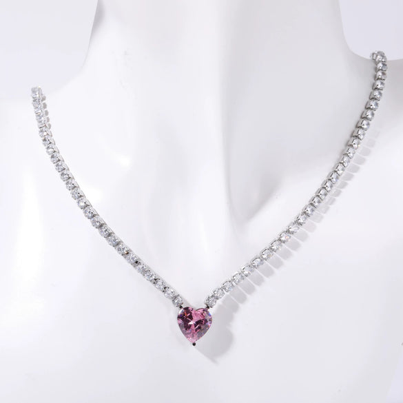 Stainless Steel Light Luxury Geometric Tennis Zircon Emerald Zircon Short Necklace With Diamond Design