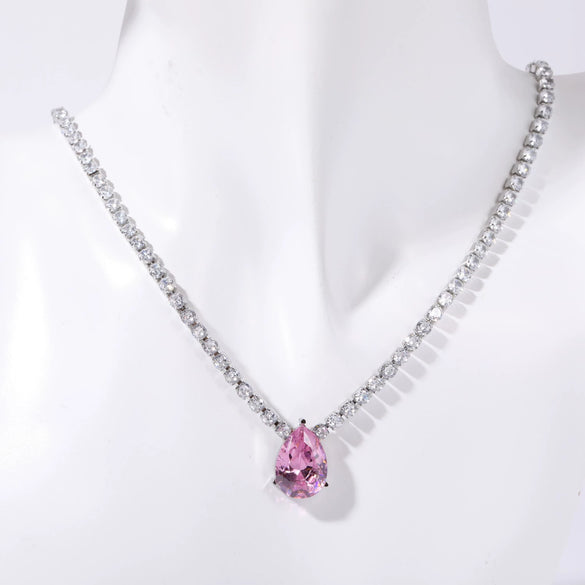 Stainless Steel Light Luxury Geometric Tennis Zircon Emerald Zircon Short Necklace With Diamond Design