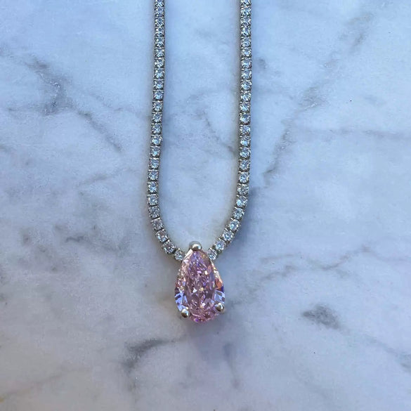 Stainless Steel Light Luxury Geometric Tennis Zircon Emerald Zircon Short Necklace With Diamond Design