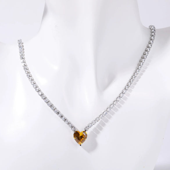 Stainless Steel Light Luxury Geometric Tennis Zircon Emerald Zircon Short Necklace With Diamond Design