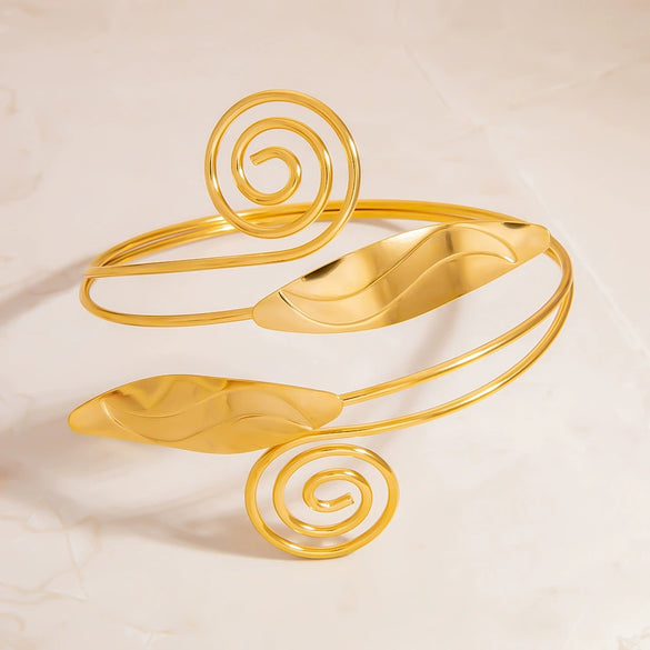 Stainless Steel Light Luxury Simple Winding Asymmetrical Open Arm Bracelet With Electroplating