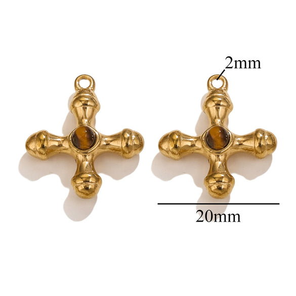 Stainless Steel Light Luxury Style Inlaid Natural Stone Cross Pendant Handmade Bracelet Necklace