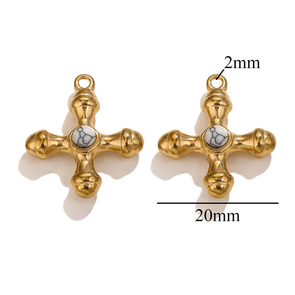 Stainless Steel Light Luxury Style Inlaid Natural Stone Cross Pendant Handmade Bracelet Necklace